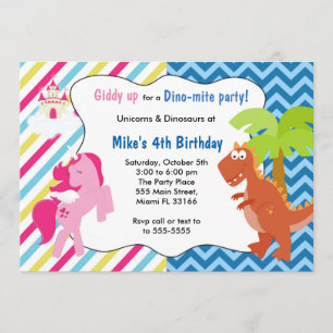 Unicorn Pony Dinosaur Invitation fête d'anniversai