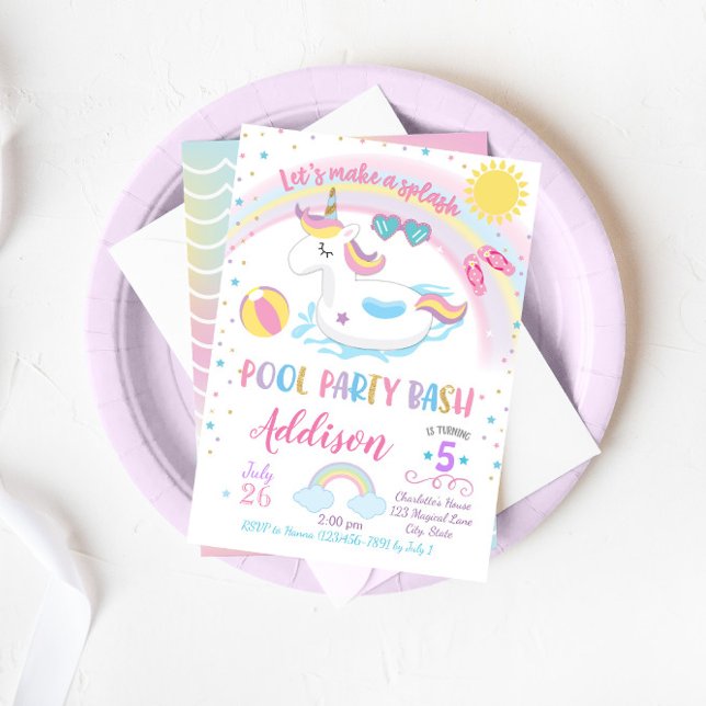 Unicorn Pool Party Anniversaire Invitation (Créateur téléchargé)