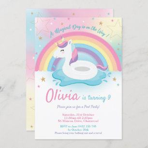 Unicorn Pool Party Anniversaire Invitation Filles