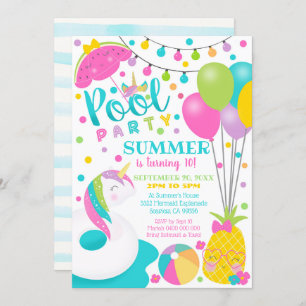 Unicorn Pool Party Invitation Girl Pool Anniversai