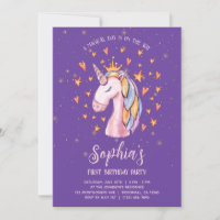 Unicorn Purple mignon Invitation Anniversaire