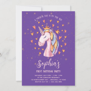 Unicorn Purple mignon Invitation Anniversaire