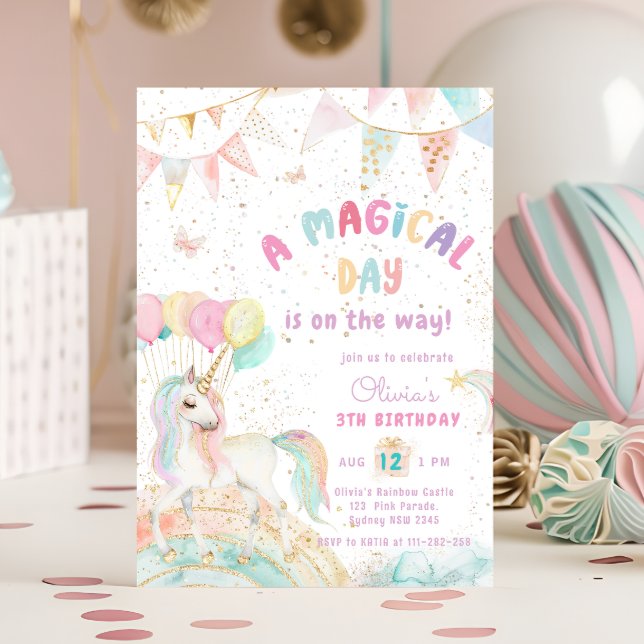 Unicorn Rainbow Cute Pastel Invitation Anniversair (Créateur téléchargé)