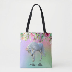 Unicorn Rainbow Floral Gold Sac fourre-tout person