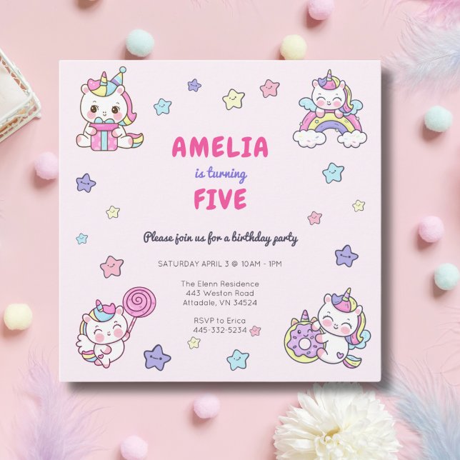 Unicorn Rainbow Girls Birthday Party Invitation (Créateur téléchargé)