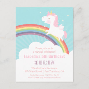 Unicorn Rainbow Girls Birthday Party Invitations