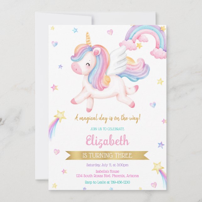 Unicorn Rainbow Magical Birthday Invitation (Devant)