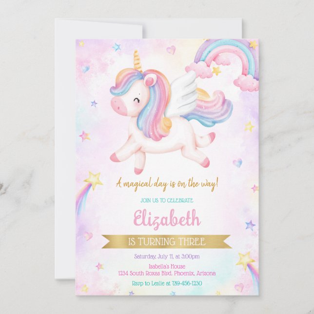 Unicorn Rainbow Magical Birthday Invitation (Devant)