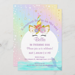 Unicorn Rainbow Mermaid Invitations pour le premie