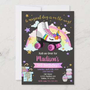 Unicorn Roller Skate Anniversaire Invitation