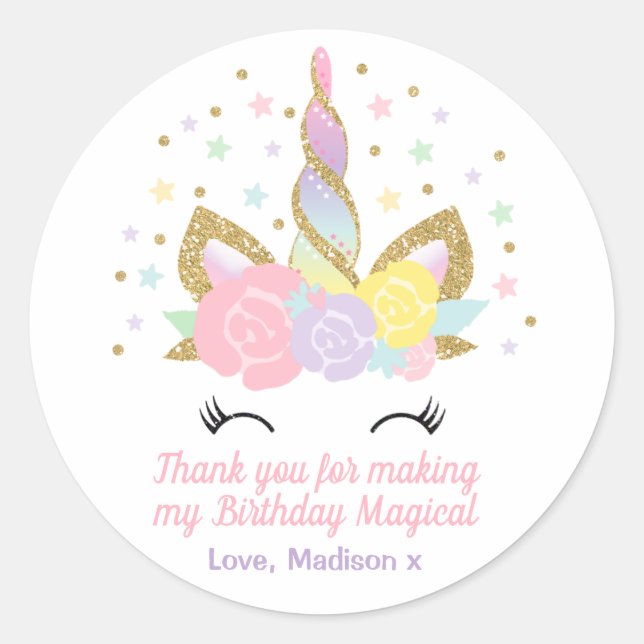 Unicorn rose & Gold Party Favoriser Sticker de bal (Devant)
