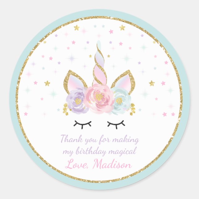 Unicorn rose & Gold Party Favoriser Sticker de bal (Devant)