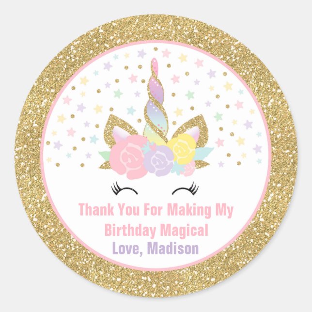 Unicorn rose & Gold Party Favoriser Sticker de bal (Devant)