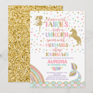 Unicorn Sirène Et Fée Invitation Anniversaire
