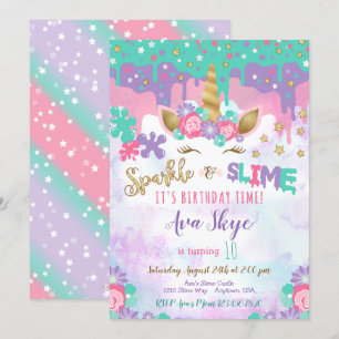 Unicorn Slime Anniversaire Invitation Slime Party