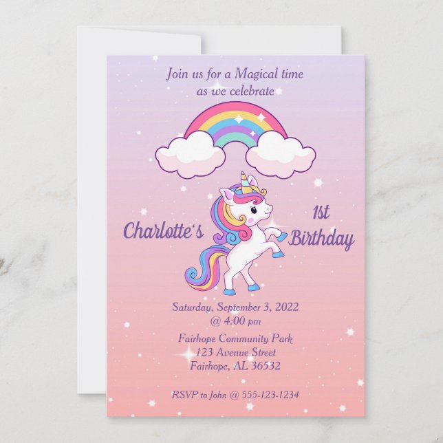 Unicorn Sparkle 1er anniversaire Invitation (Devant)