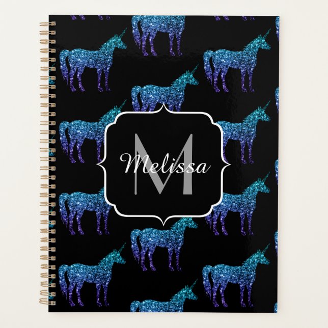 Unicorn Sparkles aqua blue ombre motif Monogramme (Devant)