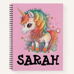 UNICORN SPIRAL NOM PERSONNALISÉ CARNET ROSE