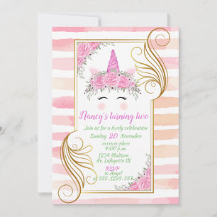 Unicorn Thème Baby Birthday Invitation