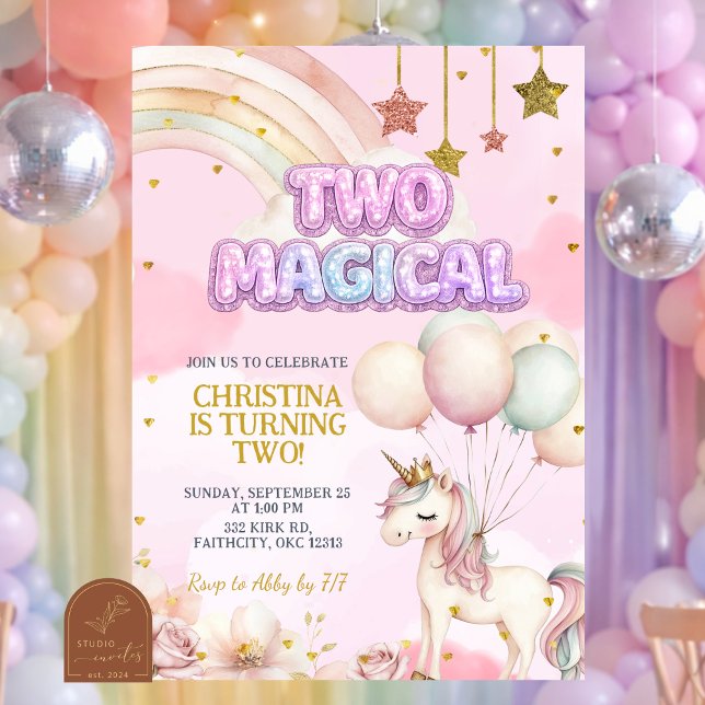 Unicorn Two Magical Pastel Birthday Invitation (Créateur téléchargé)