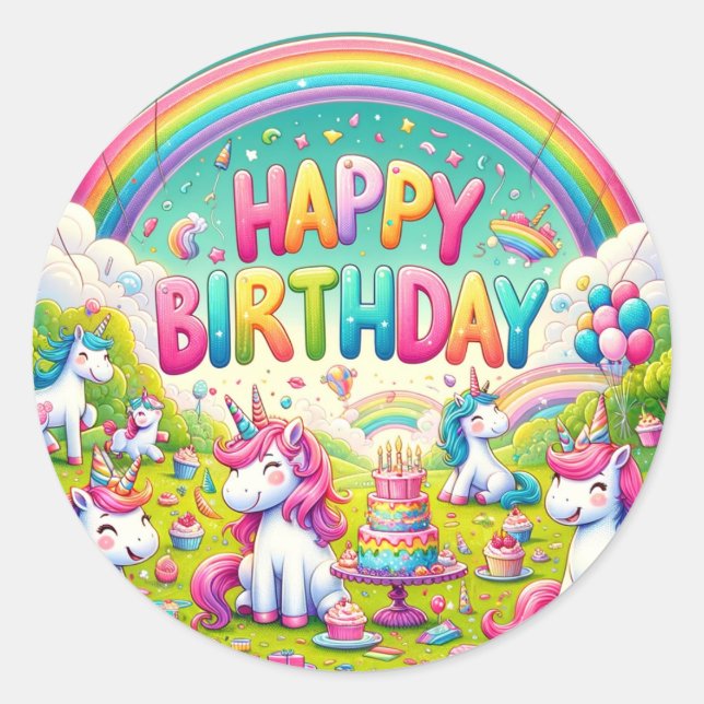 Unicorn Whimsical Anniversaire stickers (Devant)