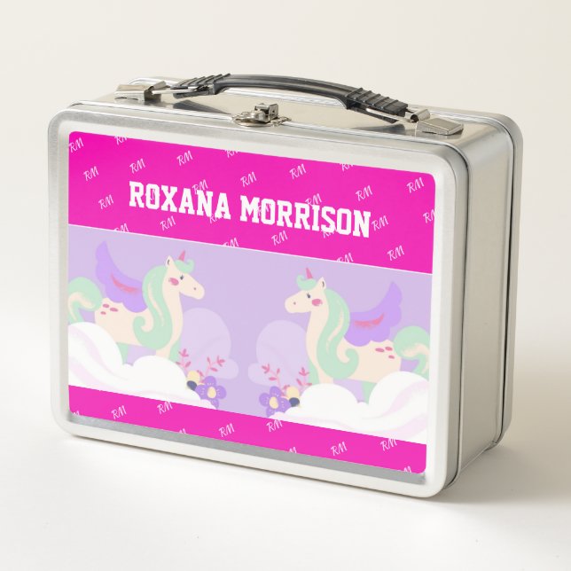 UNICORN WINGED ROSE PINK BLUE Metal Lunchbox (Devant)