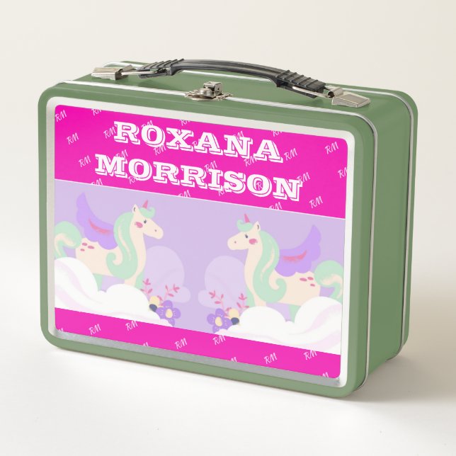 UNICORN WINGED ROSE ROSE BLANC Lunchbox en métal (Devant)