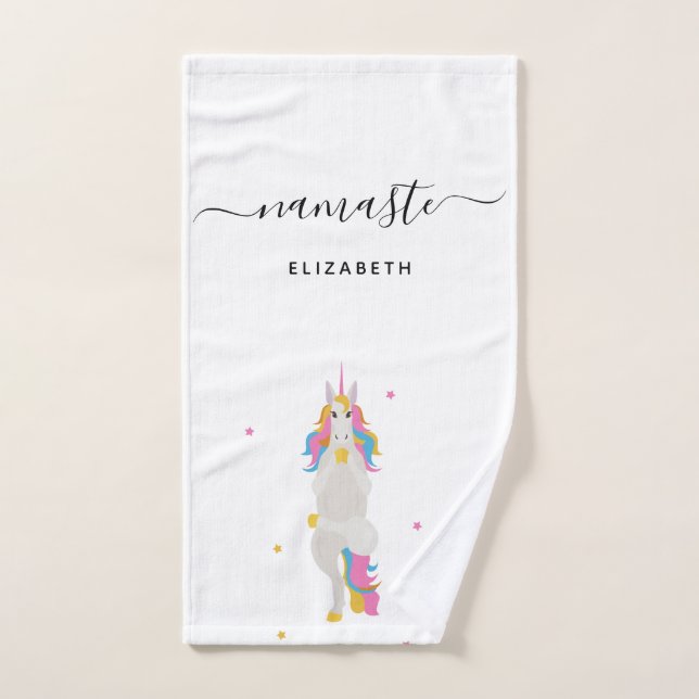 Unicorn yoga pose mignon fun blanc Nom de Namaste (Serviette à main)