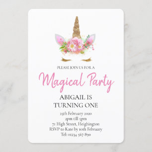 unicorne 1er anniversaire invitation