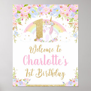 Unicorne 1er anniversaire Rainbow Welcome Poster