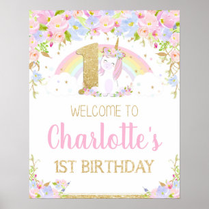 Unicorne 1er anniversaire Rainbow Welcome Poster