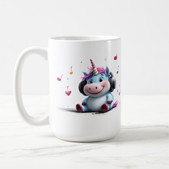 Unicorne adorable avec casque Mug (Gauche)