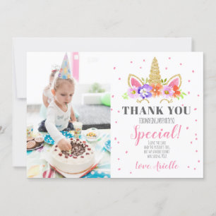 Unicorne Anniversaire Carte de remerciements rose