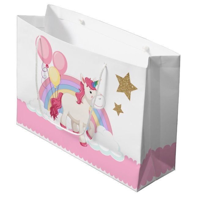 Unicorne Anniversaire fête Grand sac cadeau (Devant Angle)