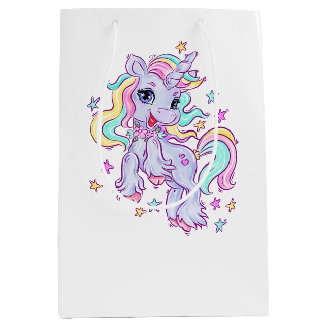 Unicorne Anniversaire fête Medium Cadeau Sac (Devant)