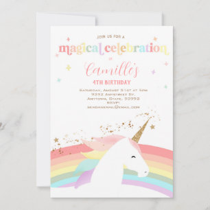 Unicorne anniversaire invitation rainbow moderne
