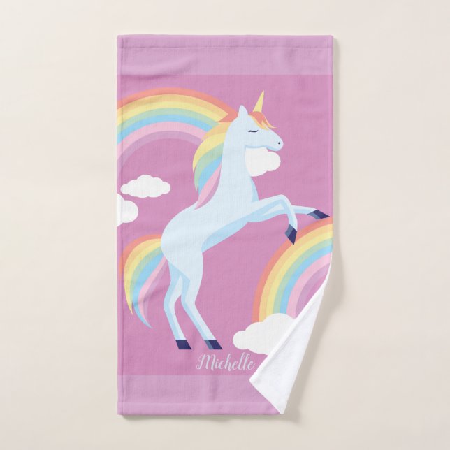 Unicorne arc-en-ciel personnalisée (Serviette à main)