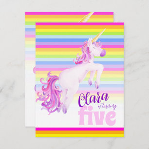 Unicorne art arc-en-ciel invitations de 5e anniver