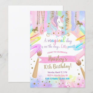 Unicorne art, peinture, invitation d'anniversaire