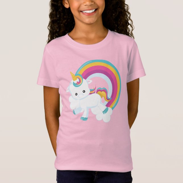 Unicorne avec T-shirt fille arc-en-ciel (Devant)