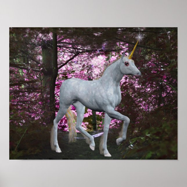 Unicorne Blanche En Imaginaire Forêt Poster Cheval (Devant)