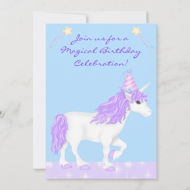 Unicorne blanche et violette filles Invitation d'a (Devant)