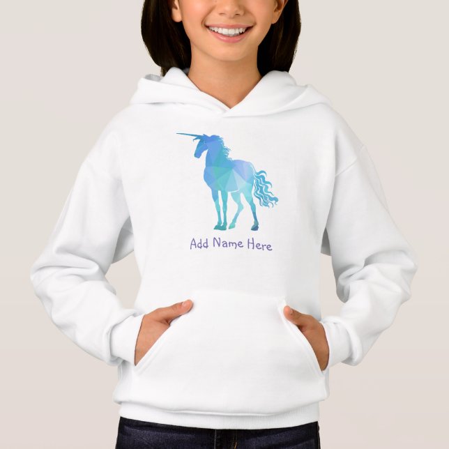 Unicorne bleu géométrique moderne avec nom (Devant)