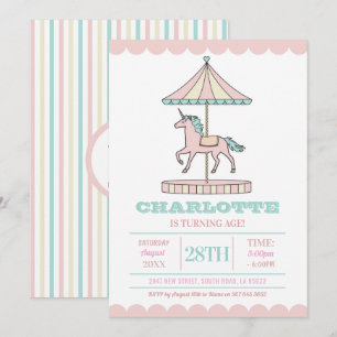 Unicorne Carousel Invitation Anniversaire Monnaie 