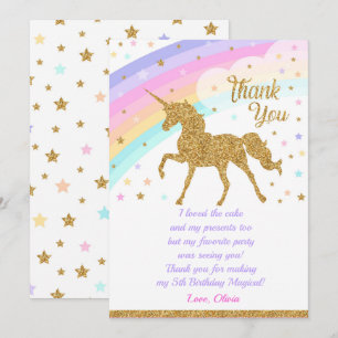 Unicorne, Carte de remerciements d'anniversaire