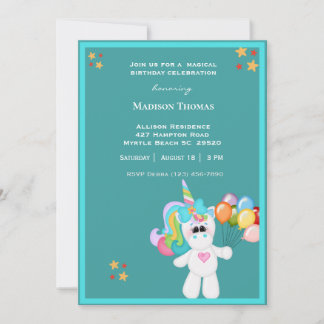 Unicorne colorée Invitation Anniversaire