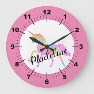 Unicorne colorée personnalisée Grande horloge