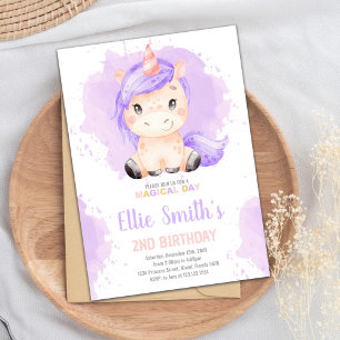 Unicorne couleur violet Invitations d'anniversaire