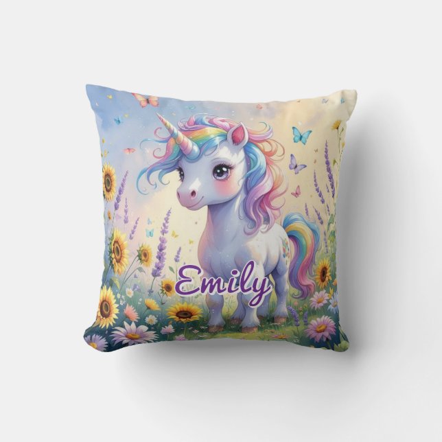 Unicorne dans Flower Garden Editable Carré Coussin (Recto)