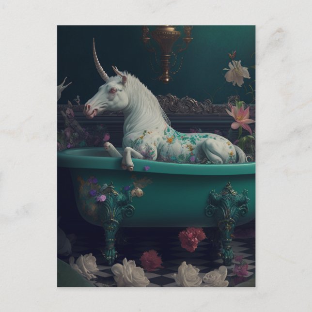 Unicorne dans la carte postale baignoire (Devant)